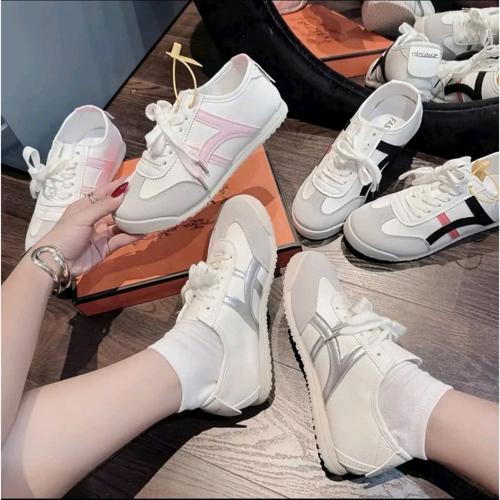 [SIÊU SALE 7.7 GIẢM 40K] Giày Nữ Phối Đường Kẻ Màu Form Thể Thao Năng Động Sneaker Basic Đứng Form Full Box