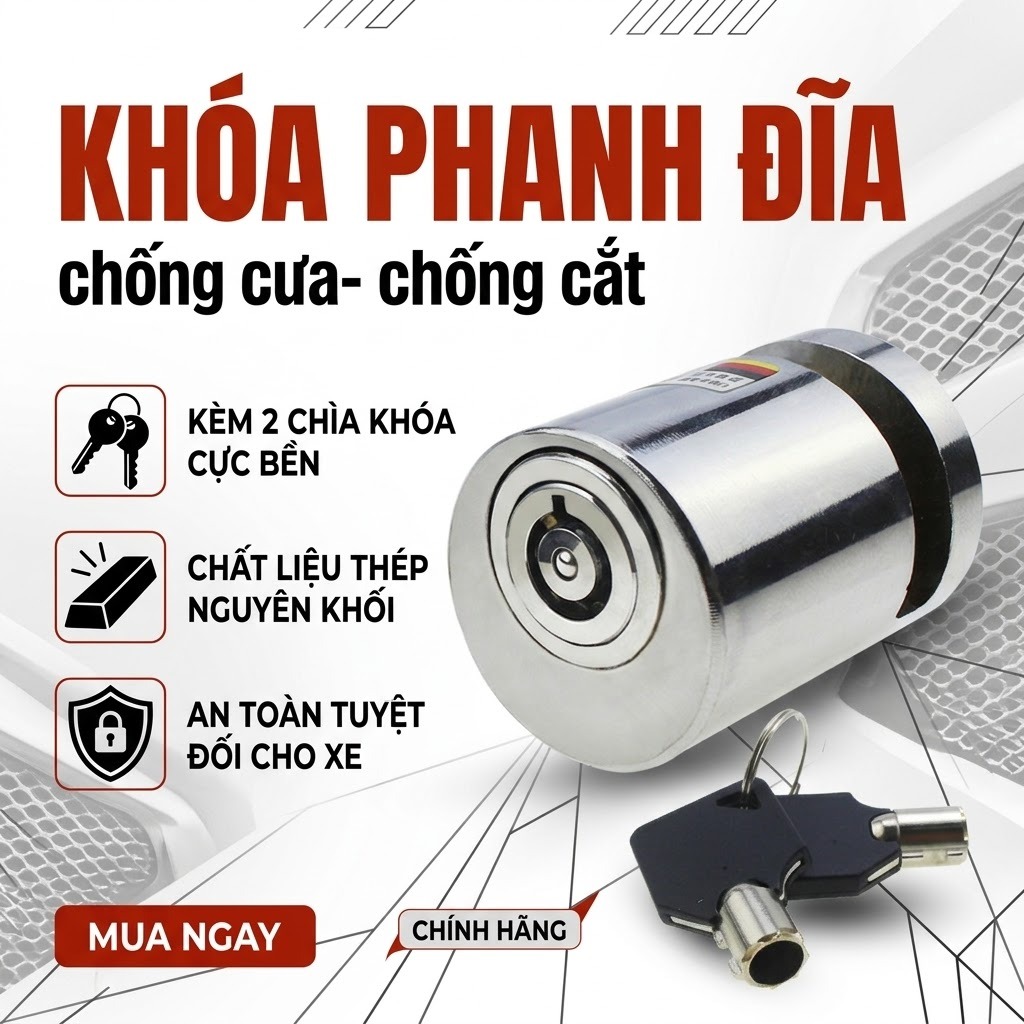 Khóa Phanh Đĩa Xe Máy, Xe Đạp Chống Trộm Bằng Thép Nguyên Khối, Kèm 2 Chìa Khóa Có Sẵn An Toàn, Tiện Lợi
