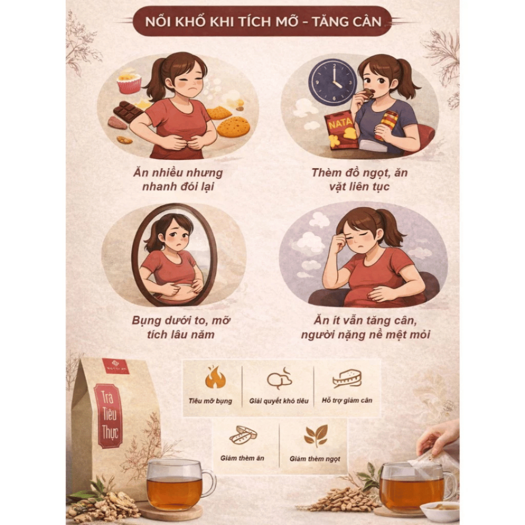 Trà Tiêu Thực - Thanh Lọc Cơ Thể, Giảm Tích Trệ Bụng Eo, Nhẹ Bụng Dễ Tiêu, Ăn Uống Thoải Mái, Bịch 30 Túi Lọc