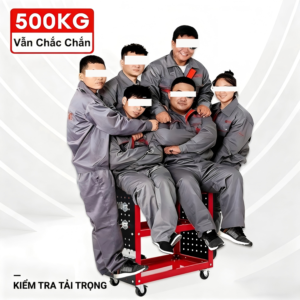 Xe đẩy 3 tầng 4 màu trọng tải 150KG cơ khí nhập khẩu Kệ đựng đồ nghề dụng  có giá treo dụng cụ kèm móc treo