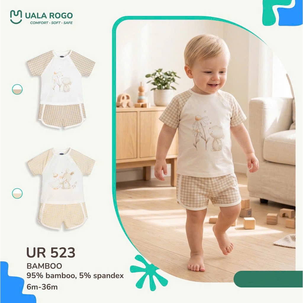 (6,5-16kg,6-36M) Bộ Cộc Tay Uala Rogo Hoạ Tiết Đáng Yêu Cho Bé Trai Bé Gái UR518 UR520 UR523 UR299 UR526