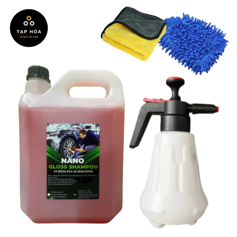 Xà bông bọt tuyết Nano Gloss hương dâu can 5L kèm bình bọt tuyết