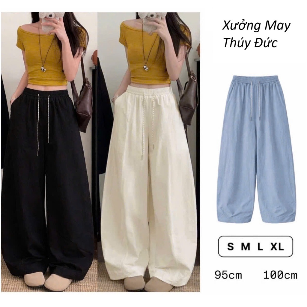 Quần Kaki Thun Hè Cạp Chun Ống Rộng Tôn Dáng | 2 Chiều Dài 95cm & 100cm | Form Suông Trendy SK01
