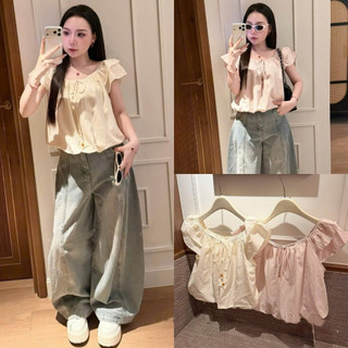 [MẶC ĐƯỢC 2 KIỂU] Áo sơ mi nữ A.860, Áo sơ mi cổ tròn tay ngắn 2 lớp dáng bí phổi nơ buộc basic dễ mặc