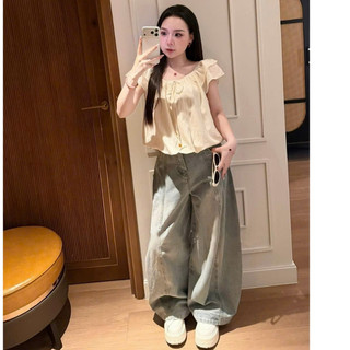 [MẶC ĐƯỢC 2 KIỂU] Áo sơ mi nữ A.860, Áo sơ mi cổ tròn tay ngắn 2 lớp dáng bí phổi nơ buộc basic dễ mặc