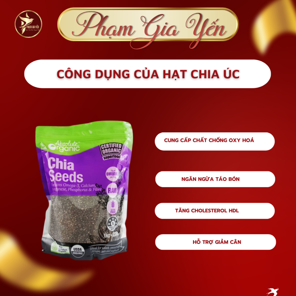 Hạt Chia Organic Nhập Khẩu Úc - hữu cơ, độ tinh khiết cao, tác dụng giảm cân, bổ sung omega-3 - Yến Sào Phạm Gia