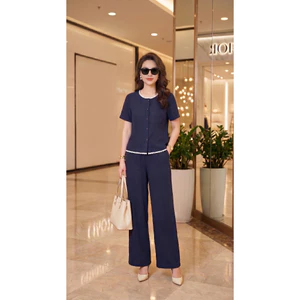 Set Đũi Vân Mây Phối Ren Hot Trend, Bộ Nữ Ống Rộng Sang Xịn, Mặc Mát Không Nhăn