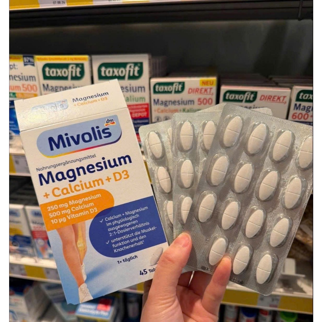 Viên uống bổ sung MAGNESIUM + CALCIUM + D3 MIVOLIS, hàng Đức hộp 45 viên