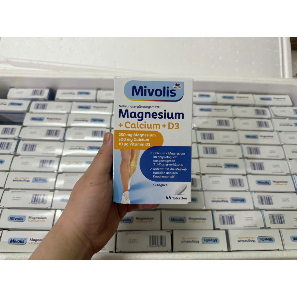 Viên uống bổ sung MAGNESIUM + CALCIUM + D3 MIVOLIS, hàng Đức hộp 45 viên