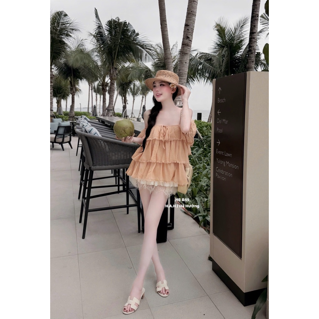 Áo tơ tầng phối viền ren bánh bèo tiểu thư