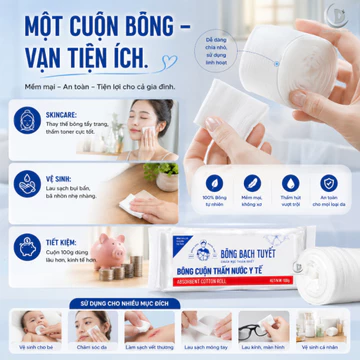 [Sét 5 Gói] Bông Y Tế Bông Bạch Tuyết Cuộn 100g – 100% Bông Tự Nhiên, Mềm Mại