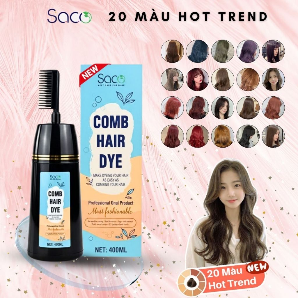 Lược nhuộm tóc chính hãng SACO chai lớn 400ml, thành phần kết hợp thảo dược thiên nhiên, lên màu nhanh
