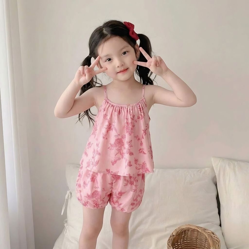 Bộ Bé Gái In Hoa Mùa Hè 2026, Set Đồ Bé Gái Thoáng Mát Đi Biển Đi Chơi Siêu Xinh H99