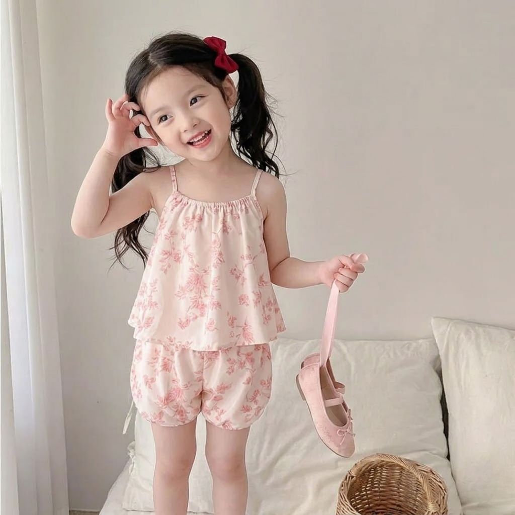 Bộ Bé Gái In Hoa Mùa Hè 2026, Set Đồ Bé Gái Thoáng Mát Đi Biển Đi Chơi Siêu Xinh H99