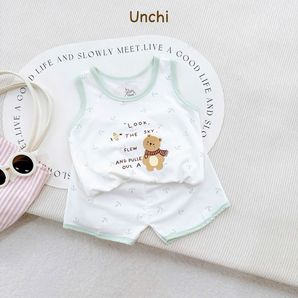 Bộ ba lỗ chất petit Unchi cho bé trai, bé gái từ 5-15kg