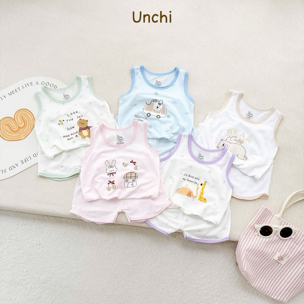 Bộ ba lỗ chất petit Unchi cho bé trai, bé gái từ 5-15kg