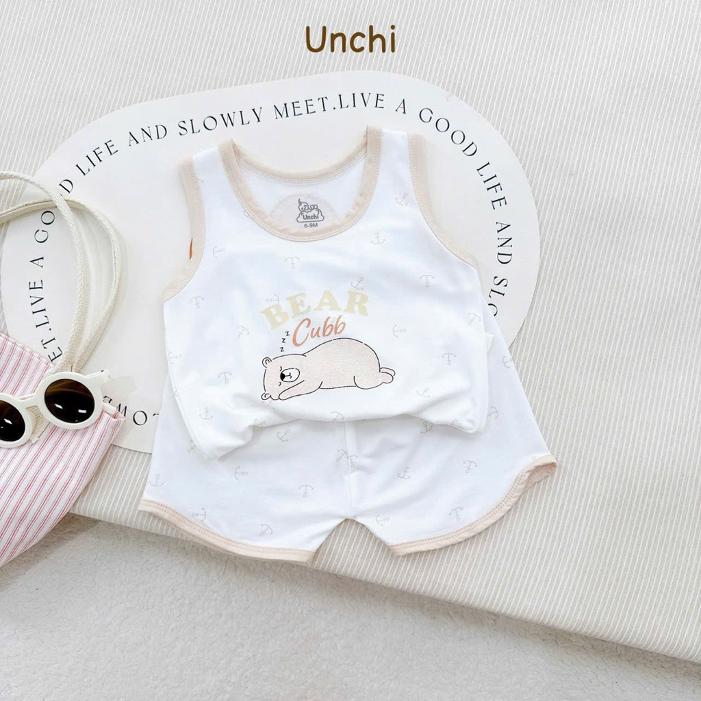 Bộ ba lỗ chất petit Unchi cho bé trai, bé gái từ 5-15kg