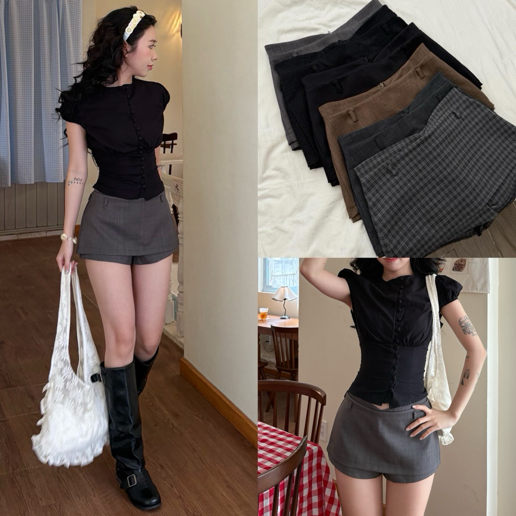 MIRAN SKIRTS - Váy Kiểu DEROSE Ngắn Bảo Hộ Kín Trước Sau Xẻ V Eo Form Dày Dặn Vải Cotton Dày Váy Kiểu Nữ | BigBuy360 - bigbuy360.vn