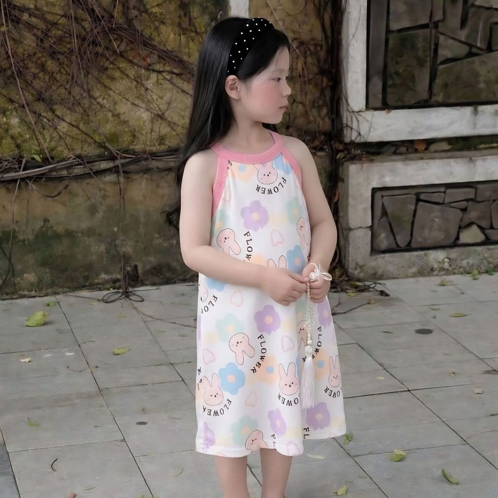 Váy hoa nhí cổ yếm cho bé gái chất cotton mềm mát siêu xinh size 9-35kg siêu hot mùa hè 2026