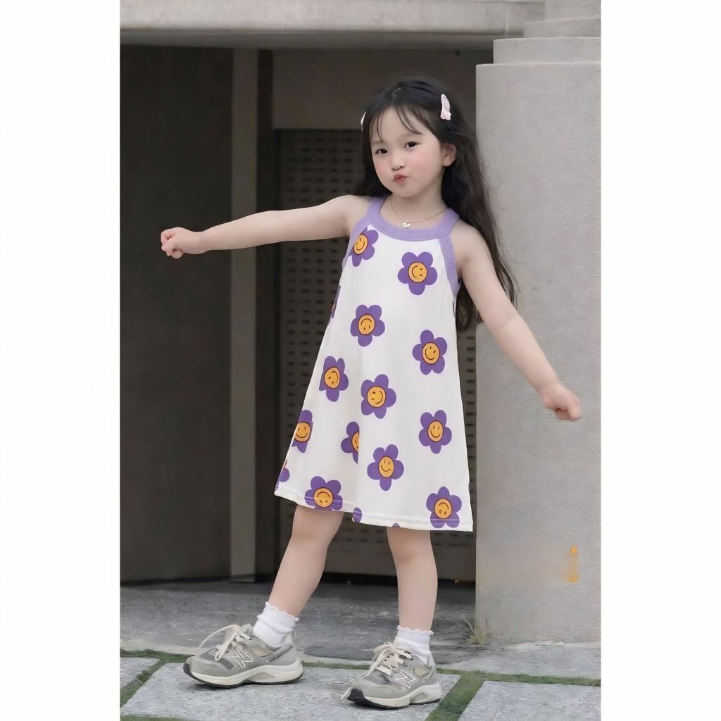 Váy hoa nhí cổ yếm cho bé gái chất cotton mềm mát siêu xinh size 9-35kg siêu hot mùa hè 2026