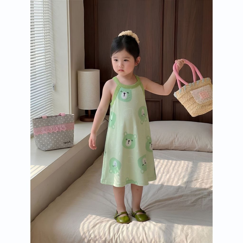 Váy hoa nhí cổ yếm cho bé gái chất cotton mềm mát siêu xinh size 9-35kg siêu hot mùa hè 2026