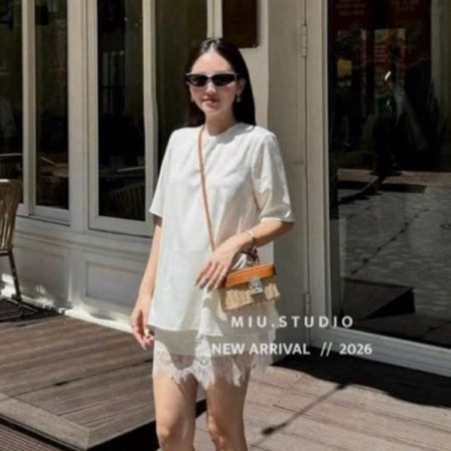 MIU.STUDIO • “Alee Set” Set đồ nữ tiểu thư sang chảnh, Áo lụa basic from rộng phối chân váy ngắn viền ren cao cấp