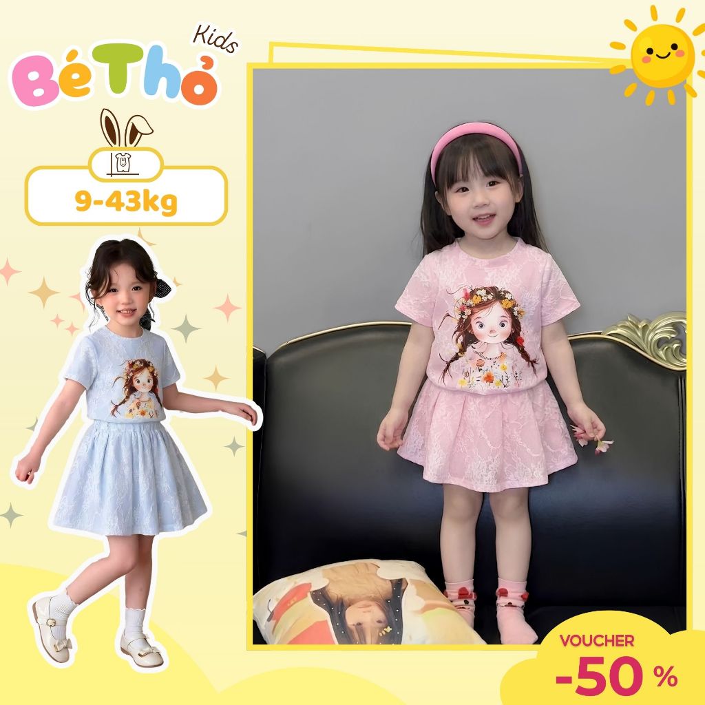 Bộ váy xếp ly bé gái mùa hè CÔ GÁI chất cotton co giãn 4 chiều thoáng mát size 9–43kg siêu xinh năng động HH1