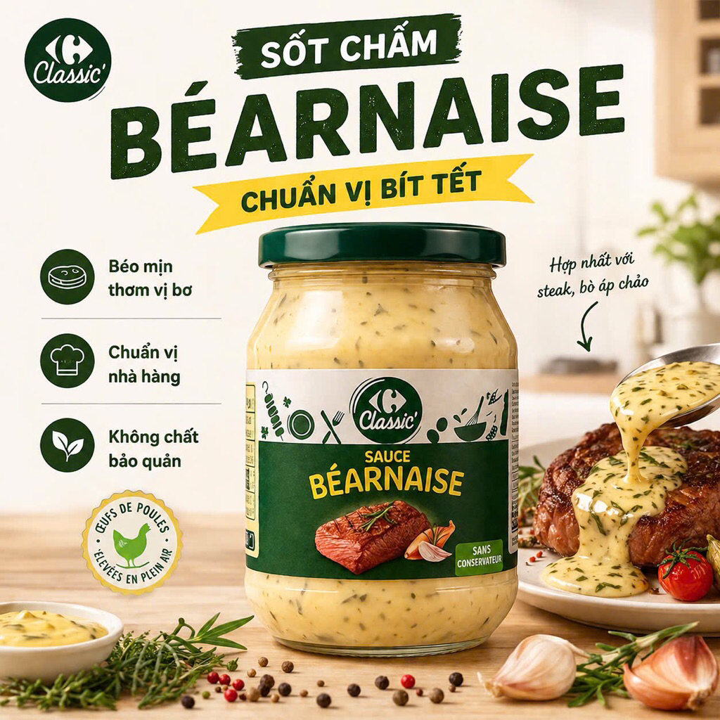 Sốt Mayonnaise Cao Cấp Béarnaise / Aioli / Tartare / Poivre – Sốt Bít Tết, Gà, Hải Sản – 245g | Ăn Liền Chuẩn Vị N.H