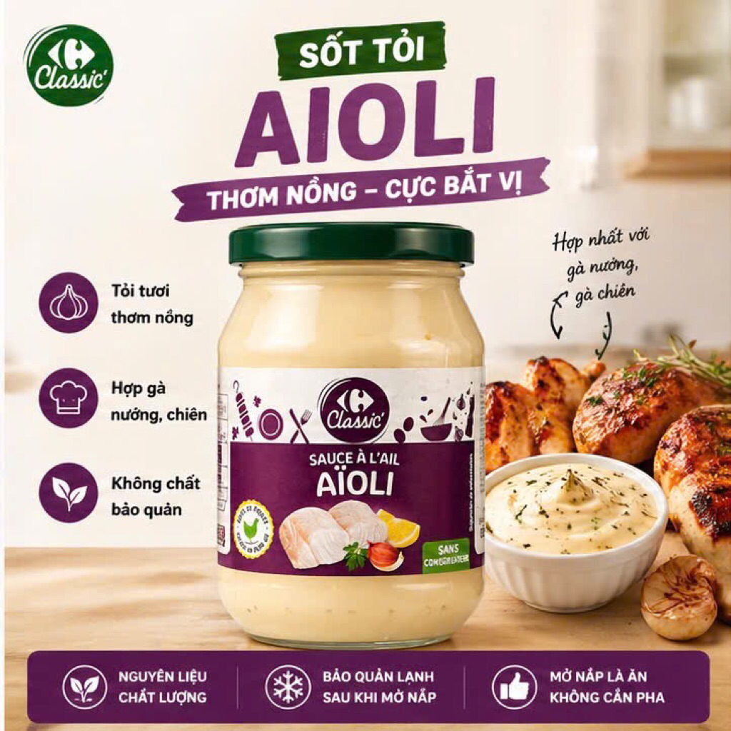 Sốt Mayonnaise Cao Cấp Béarnaise / Aioli / Tartare / Poivre – Sốt Bít Tết, Gà, Hải Sản – 245g | Ăn Liền Chuẩn Vị N.H