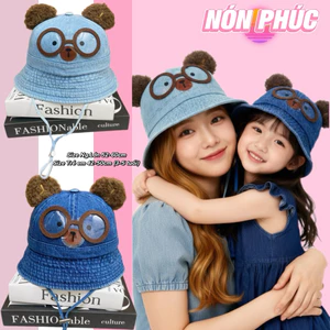 MŨ GIA ĐÌNH, BUCKET JEAN DENIM GẤU MẮT KÍNH DỄ THƯƠNG
