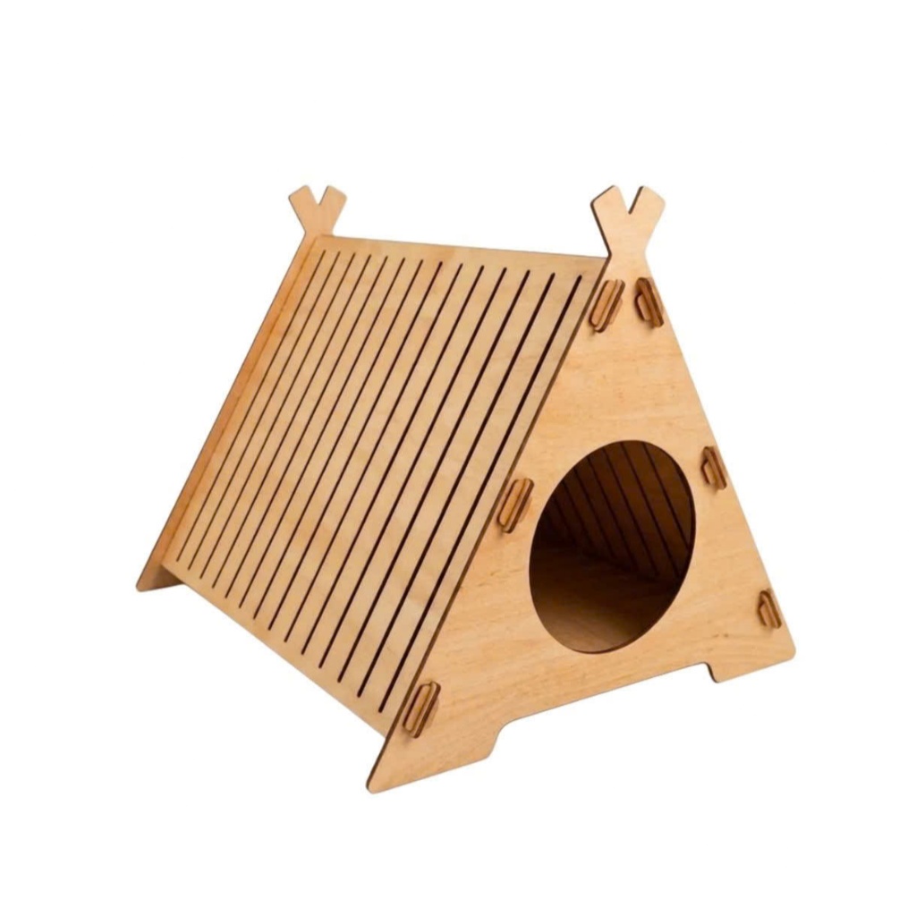 Nhà Gỗ Cho Mèo  (  Mẫu T4 ) - Ổ Nằm Cho Thú Cưng Lắp Ráp Decor Cao Cấp (75x65x60cm)