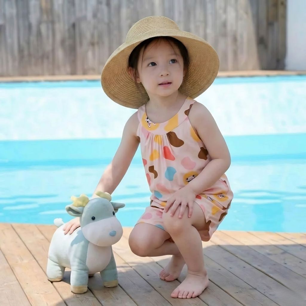 Bộ đồ đi biển mẫu 3 lỗ TĂM GÂN bé gái mùa hè chất tăm mềm mát thấm hút mồ hôi size 9 - 38kg