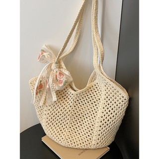 Túi Tote Lưới Đeo Vai Phối Nơ Ren Đi Biển Hot Trend, Du Lịch Mùa Hè Phong Cách Hàn Quốc Nàng Thơ Vintage Siêu Xinh