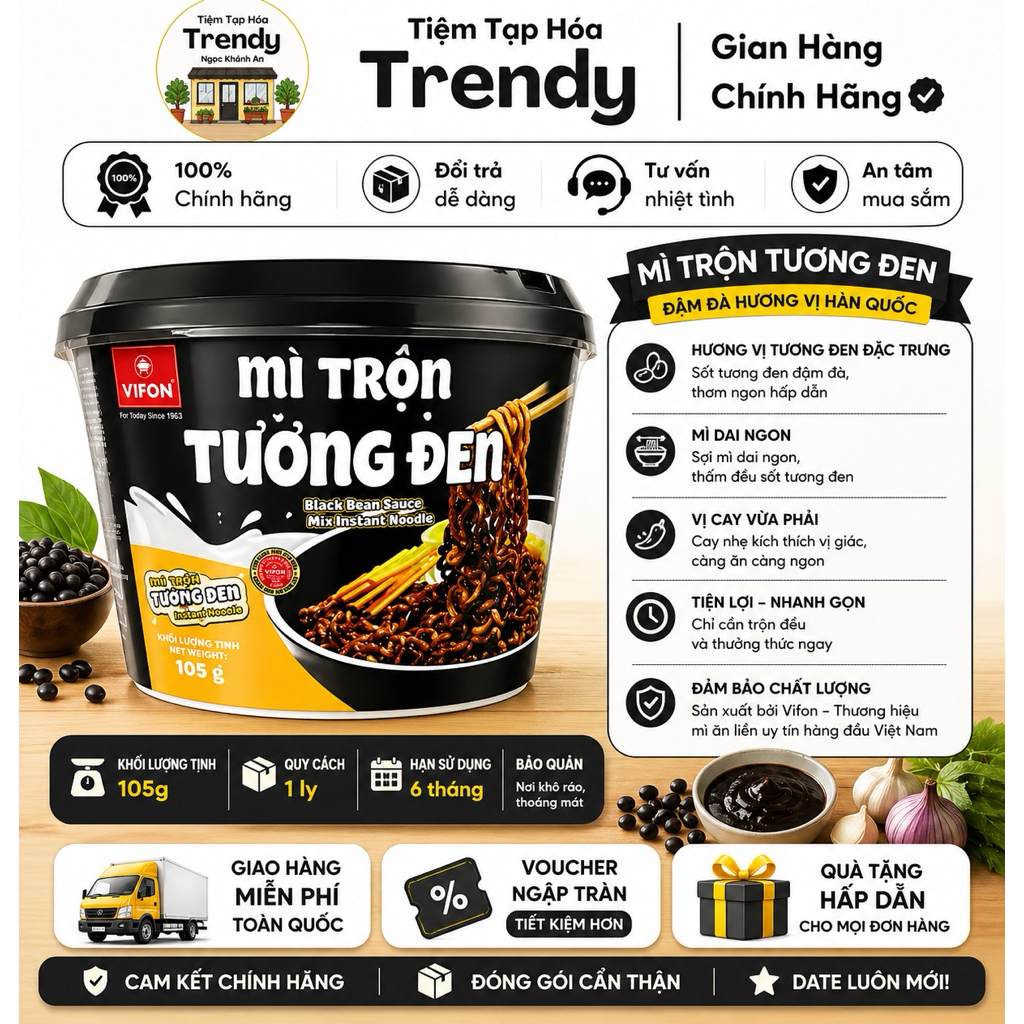 SIÊU TIẾT KIỆM Mì Trộn Tương Đen Tô Vifon Thùng 12 Tô X 105G