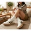 Già Nữ Độn Đế 4cm Bằng Da Phối Màu Nâu, Đen Basic Thời Trang Sneaker Bản Dày Êm Chân Đứng Form