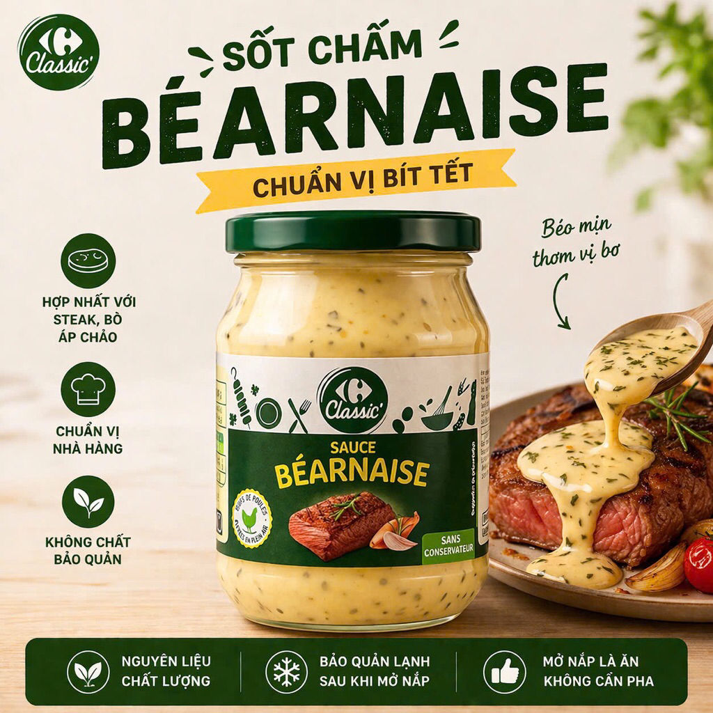 Sốt Mayonnaise Cao Cấp Béarnaise / Aioli / Tartare / Poivre – Sốt Bít Tết, Gà, Hải Sản – 245g | Ăn Liền Chuẩn Vị N.H