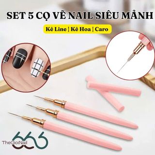 Set 5 Cọ Vẽ Nail Siêu Mảnh Có Nắp Cán Hồng – Cọ Kẻ Line, Vẽ Hoa, Vẽ Gel Đủ Size Chuyên Nghiệp THEGIOINAIL666