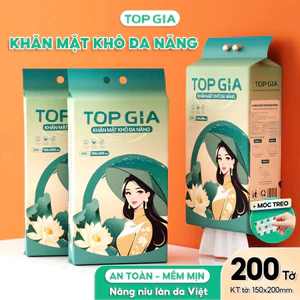 Khăn Vải Khô Đa Năng TopGia 200 Tờ Sắc Việt rút treo tường an toàn cho da+Móc Treo