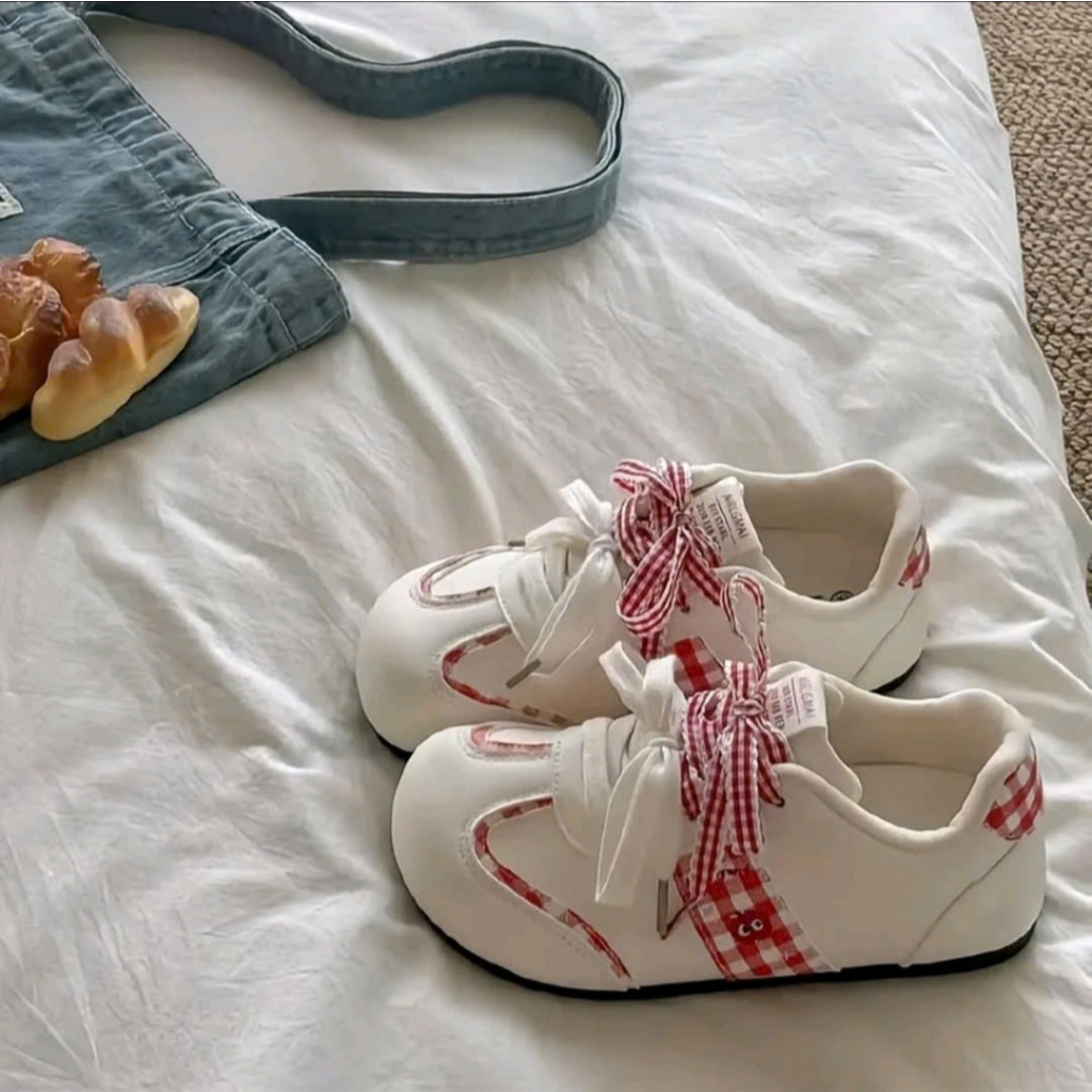 [SIÊU SALE 7.7 GIẢM 40K] Giày Nữ Phối Nơ Caro Dễ Thương Phong Cách Hàn Quốc Sneaker Màu Pastel Form Nhỏ Gọn Cute
