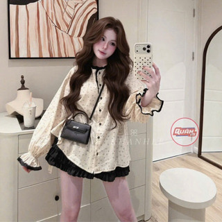 QCL1 7150 Áo sơ mi hoa nhí phối viền ống tay bo chun siêu hot siêu xinh form to rộng(Freesize)