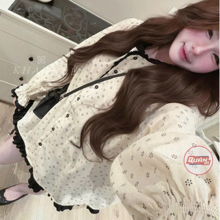 QCL1 7150 Áo sơ mi hoa nhí phối viền ống tay bo chun siêu hot siêu xinh form to rộng(Freesize)