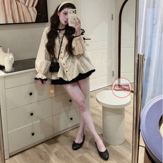 QCL1 7150 Áo sơ mi hoa nhí phối viền ống tay bo chun siêu hot siêu xinh form to rộng(Freesize)