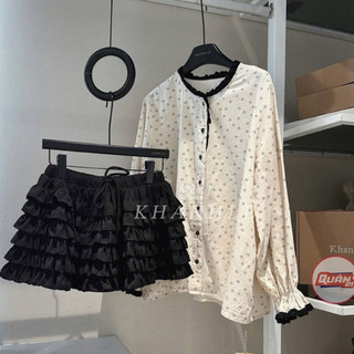 QCL1 7150 Áo sơ mi hoa nhí phối viền ống tay bo chun siêu hot siêu xinh form to rộng(Freesize)
