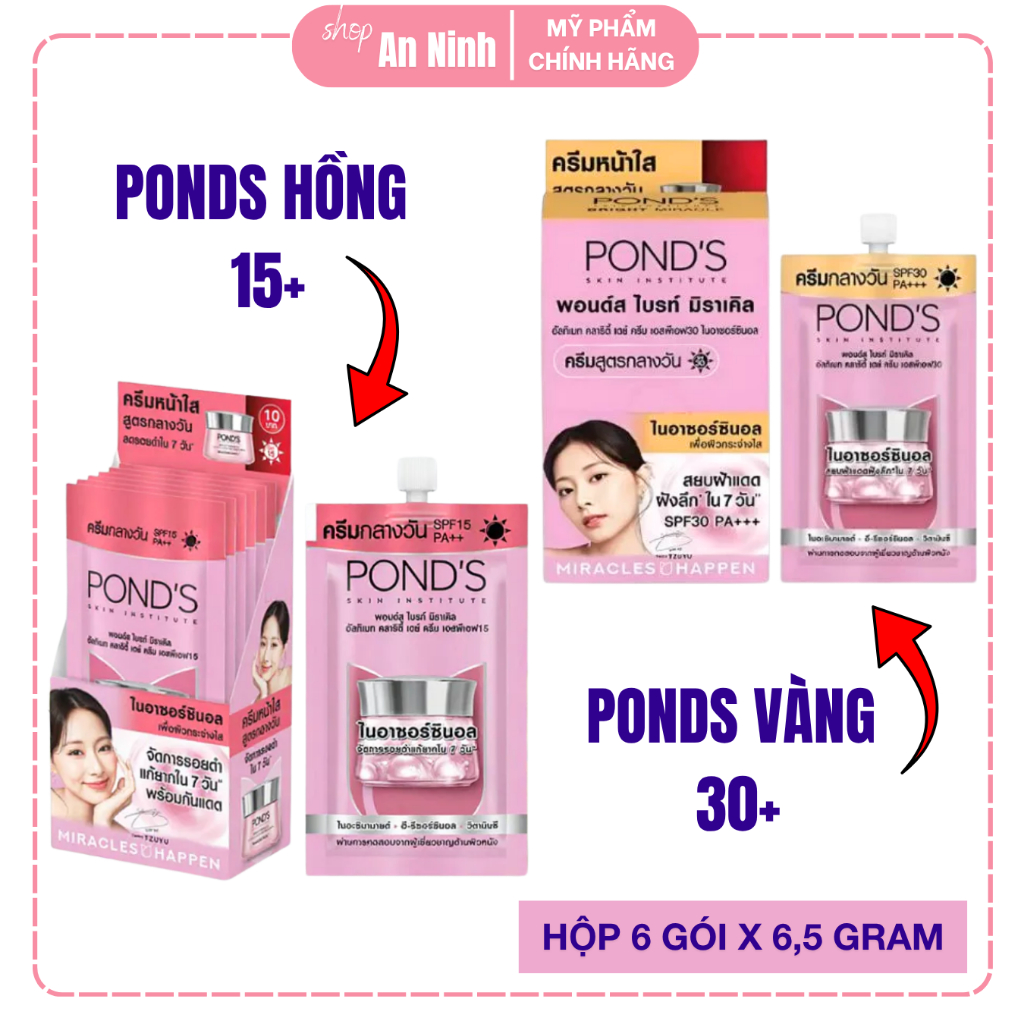 [Hộp 6 Gói] Kem Dưỡng Trắng Da Chống Nắng Ponds Bright Beauty Spf 15 Pa++ Nội Địa Thái Lan 7g
