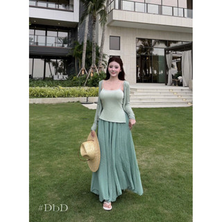 Set Xanh 3 Món: Áo 2 Dây + Cdg + Chân Váy Maxi Chuẩn Linh Hoàng