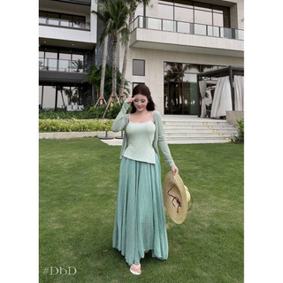 Set Xanh 3 Món: Áo 2 Dây + Cdg + Chân Váy Maxi Chuẩn Linh Hoàng