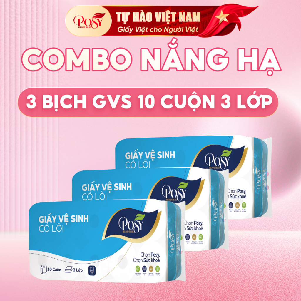 [OUTLET S4] COMBO 3 BỊCH GIẤY VỆ SINH POSY 10 CUỘN 3 LỚP CÓ LÕI/KHÔNG LÕI MỀM MỊN THẤM HÚT DỄ TAN TRONG NƯỚC