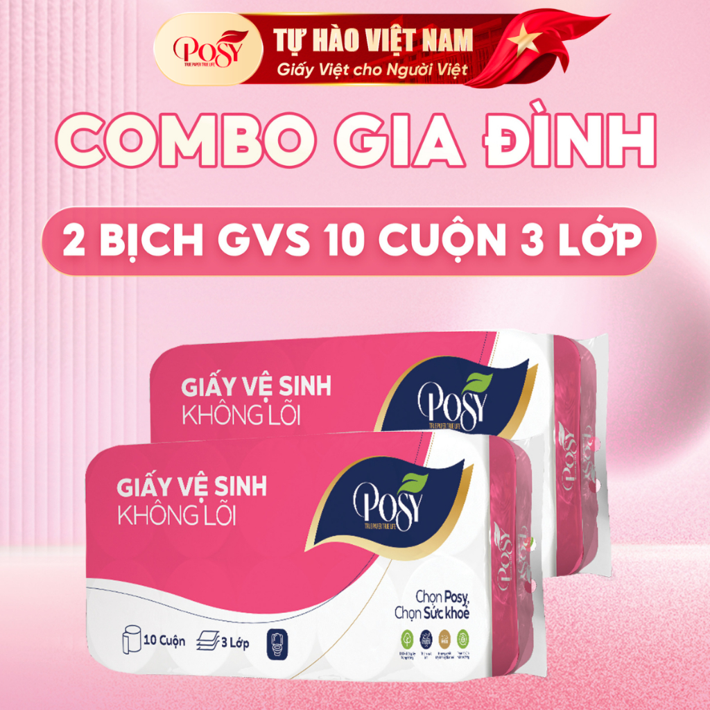 [OUTLET S4] Combo 2 bịch giấy vệ sinh Posy 10 cuộn 3 lớp có lõi hoặc không lõi, dễ tan trong nước, thấm hút nhanh