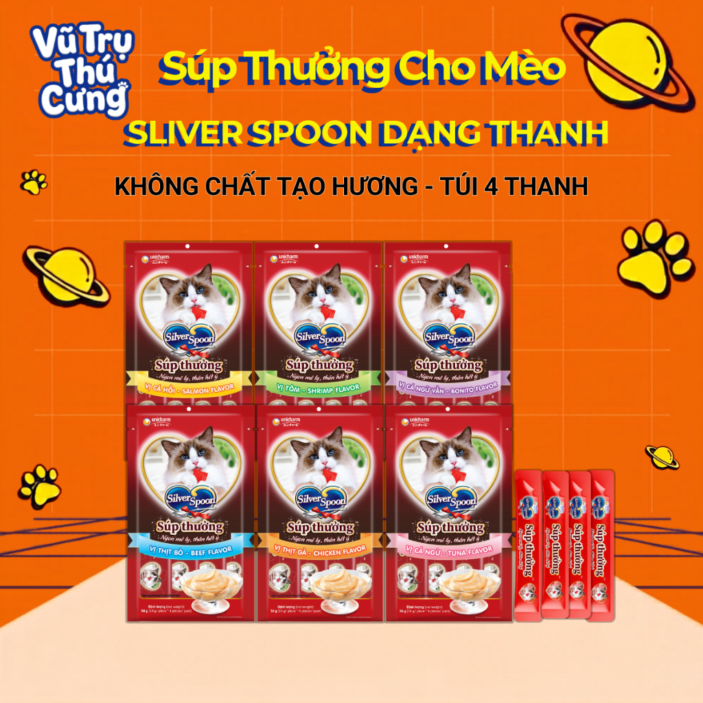 Súp Thưởng Cho Mèo Silver Spoon Thái Lan Từ Thịt Cá Thật (Túi 4 Thanh)