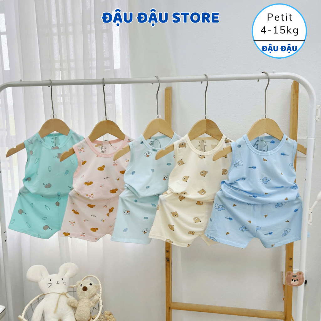 Set 3/5 bộ ba lỗ thun petit sơ sinh phối hoạ tiết mềm mịn cho bé trai gái size 4 -14 kg DK-BL06M Đậu Đậu Store